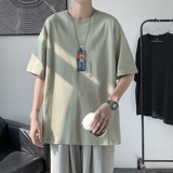 T1754P25港风100%棉2022新款短袖T恤男可乐瓶印花青春休闲T恤，男装T恤，星座510A-1