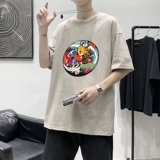 T1548P25港风室内潮牌图案印花圆领短袖T恤宽松大码男士T恤，男装T恤，星座510A-1