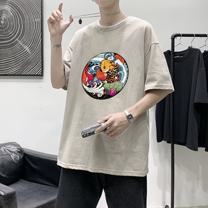 T1548P25港风室内 潮牌图案印花圆领短袖T恤宽松大码男士T恤图片