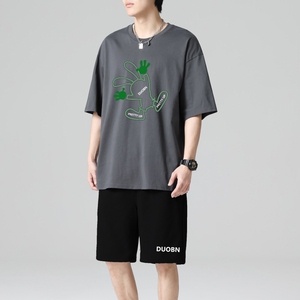 TZ3510轻奢时尚感男士短袖t恤男夏季薄款潮牌短裤休闲运动套装图片