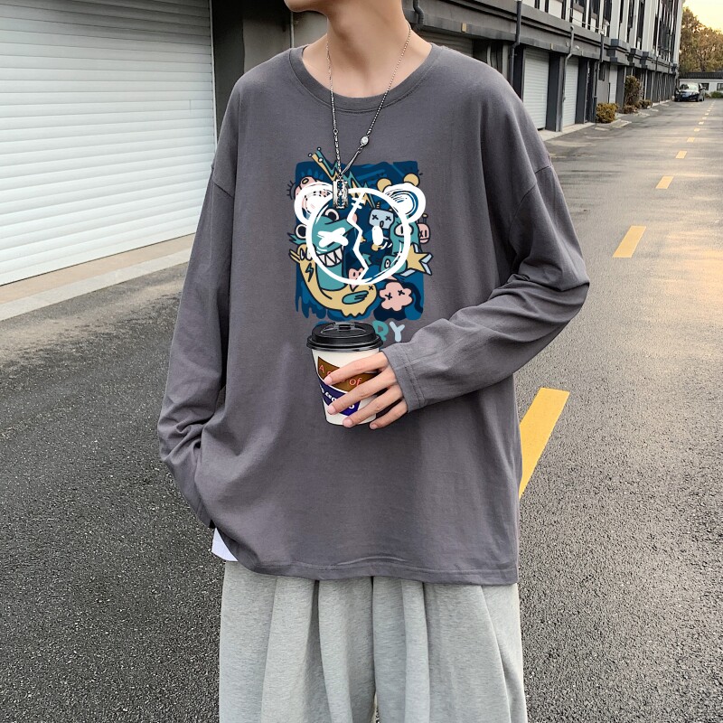 C2620P30男长袖t恤春季打底衫长袖纯棉春季港风印花宽松潮流上衣,男装T恤,星座510A-1