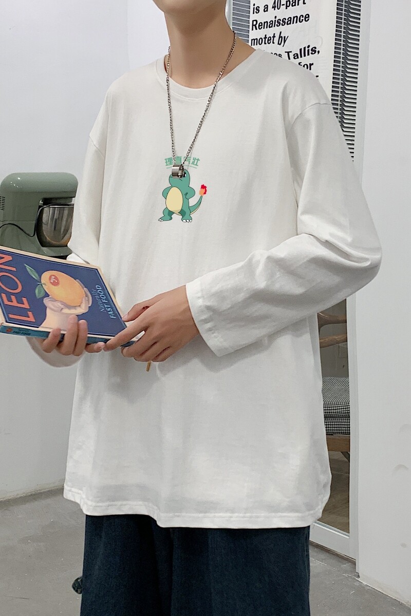 C2883P30男长袖t恤秋季打底衫长袖纯棉秋季港风印花宽松潮流上衣,男装T恤,星座510A-1