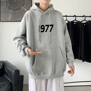 LD5670P38男百搭宽松设计感男个性印花抽绳连帽卫衣2023秋季新款图片