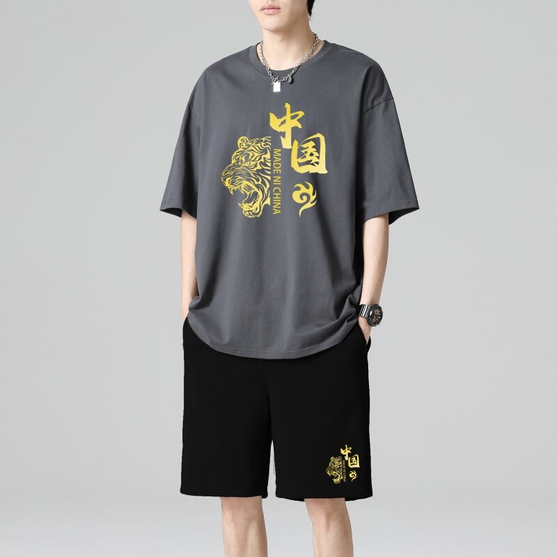 TZ3506短袖t恤男夏季薄款潮牌短裤休闲运动套装轻奢时尚感男士,男装休闲套装,星座510A-1