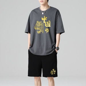 TZ3506短袖t恤男夏季薄款潮牌短裤休闲运动套装轻奢时尚感男士图片