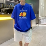 T3582已爆男港风T恤落肩款宽松T恤克莱因蓝T圆领卡通印花T恤，男装T恤，星座510A-1