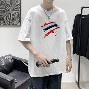 T1686P25 港风 100%棉 2022新款短袖T恤男印花青春休闲图片