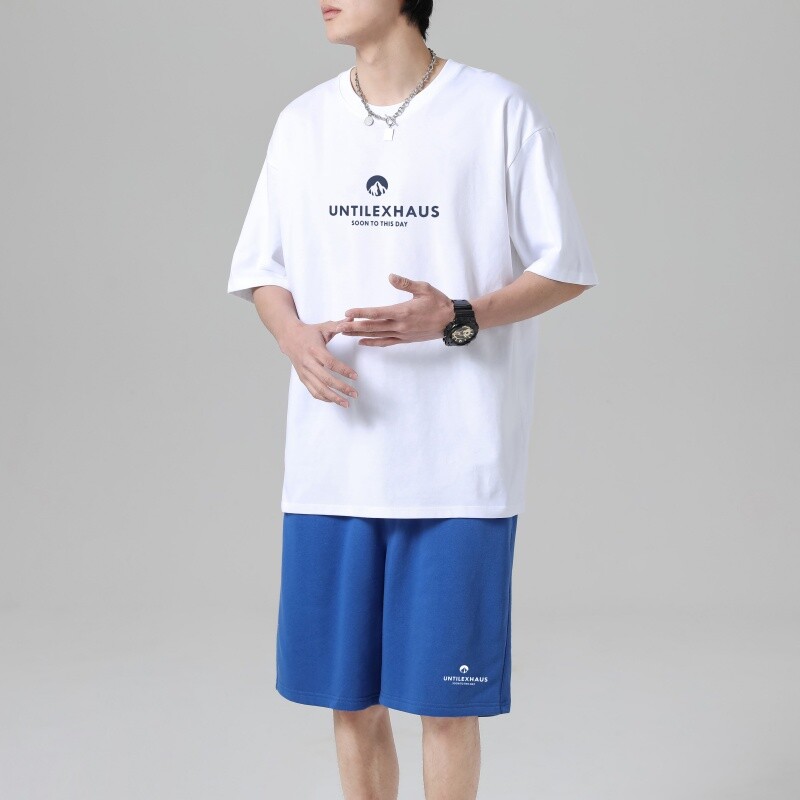 TZ3501轻奢时尚感男士短袖t恤男夏季薄款潮牌短裤休闲运动套装,男装休闲套装,星座510A-1