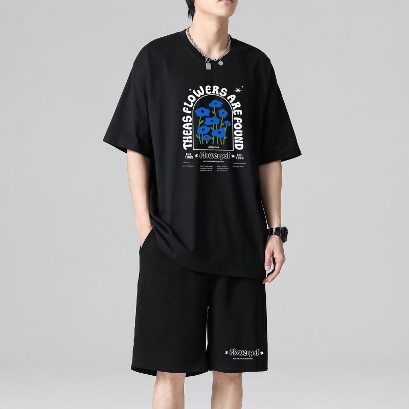 TZ3502男士短袖t恤男夏季薄款潮牌短裤休闲运动套装轻奢时尚感,男装休闲套装,星座510A-1