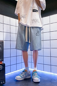 DN3808P45 港风 牛仔短裤男宽松休闲韩版日系港风潮牌工装短裤男图片