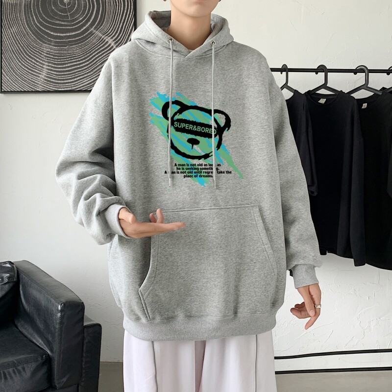 L2826P48港风卫衣男春季新款潮趣文字印花潮流休闲帅气连帽外套图片