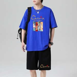 TZ3887轻奢时尚感男士短袖t恤男夏季薄款潮牌短裤休闲运动套装图片
