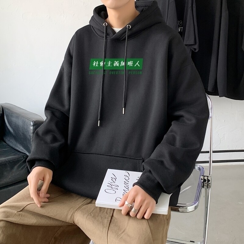 L2469P48新款2021秋冬连帽卫衣男大码运动帽衫宽松薄外套卫衣图片