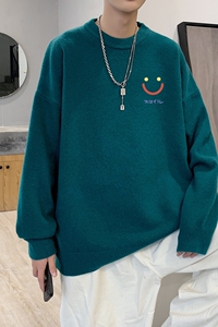MD2809P55印花毛衣男秋季潮牌ins宽松慵懒高领针织衫潮流圆领线衣图片