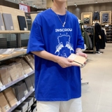 T3589已爆男港风T恤落肩款宽松T恤克莱因蓝T圆领卡通印花T恤，男装T恤，星座510A-1