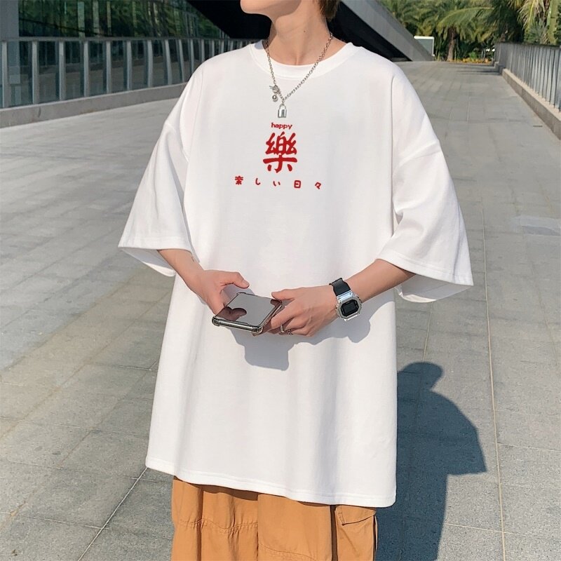 T3301P25克莱因蓝男T樂字印花T恤男士男士港风T恤落肩款宽松T恤,男装T恤,星座510A-1