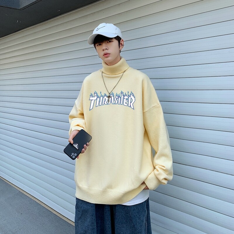 MG2841P65高领毛衣男秋潮流宽松针织衫港风套头加绒保暖打底衫，男装针织衫/毛衣，星座510A-1