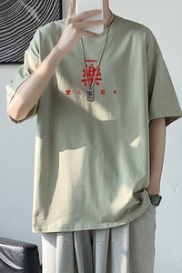 T2298P25港风室内2022夏新款纯色T恤纯棉宽松五色可选男女情侣T恤图片