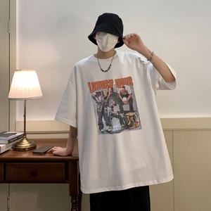T6236P25美式复古欧美潮牌t恤男短袖230g重磅纯棉半袖夏季五分袖图片