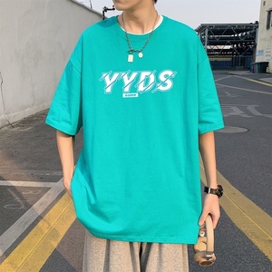 T3299P25落肩款宽松T恤克莱因蓝男T永远的神字母印花T男士港风T恤图片