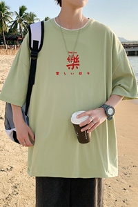 T3301P25男士港风T恤落肩款宽松T恤潮流印花男T中性风印花T恤男士图片
