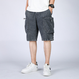 DN3628牛仔短裤男宽松休闲韩版日系港风潮牌大口袋工装短裤男，男装牛仔裤，星座510A-1