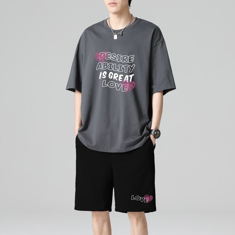 TZ3512短袖t恤男夏季薄款潮牌短裤休闲运动套装轻奢时尚感男士,男装休闲套装,星座510A-1