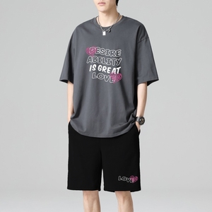 TZ3512短袖t恤男夏季薄款潮牌短裤休闲运动套装轻奢时尚感男士图片