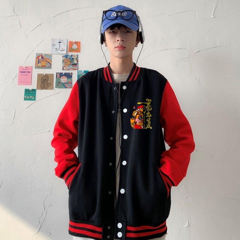 BQ3228P75港风潮牌休闲宽松夹克男外套男潮胸前小标印花棒球服,男装夹克,星座510A-1