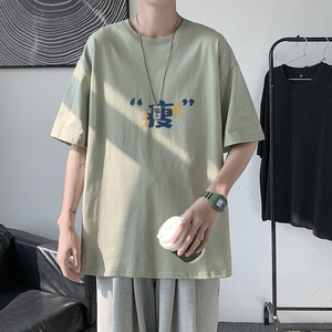 T1706P25 港风 100%棉 2022新款短袖T恤男印花青春休闲图片
