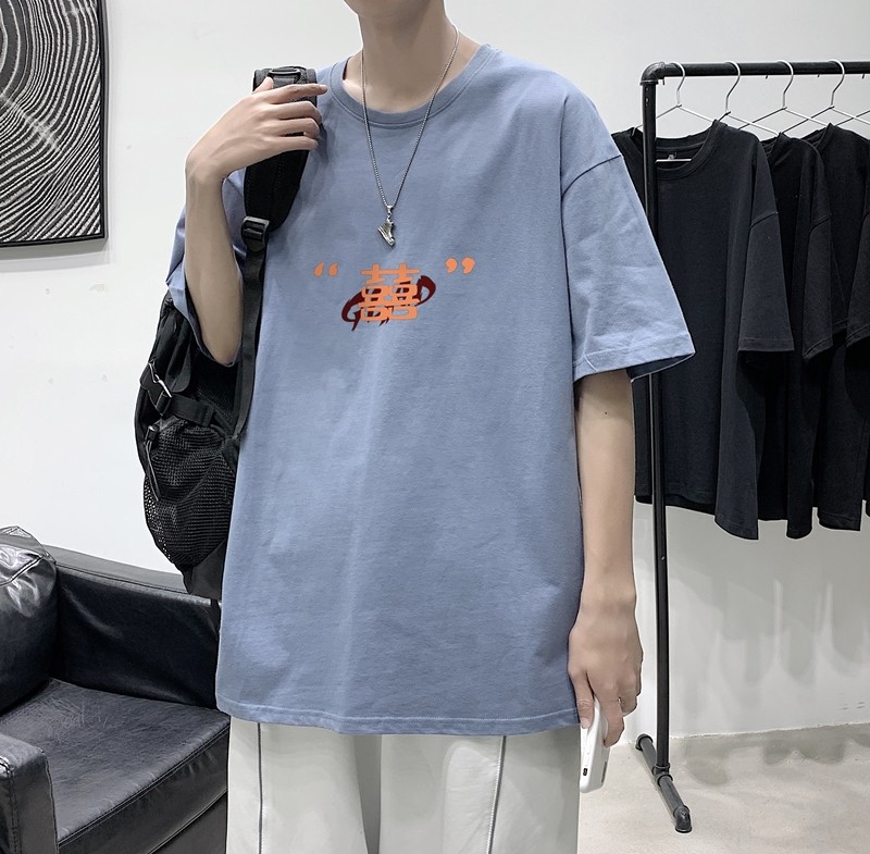 T1705P25港风100%棉2022新款短袖T恤男印花青春休闲,男装T恤,星座510A-1