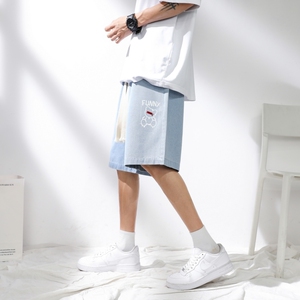 DN3807阳光景潮牌工装短裤男牛仔短裤男宽松休闲韩版日系港风,春天阳光穿衣搭配图片
