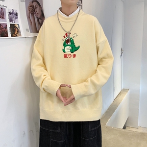 MD2848P55印花毛衣男秋季潮牌ins宽松慵懒高领针织衫潮流圆领线衣,厦门华夏学院风穿搭微胖图片
