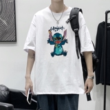 T1761P25港风100%棉2021新款短袖T男涂鸦史迪仔印花青春休闲T恤，男装T恤，星座510A-1