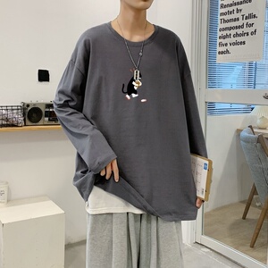 C2882P30长袖t恤男士2022夏新款纯棉美式涂鸦春秋打底衫潮牌港风图片