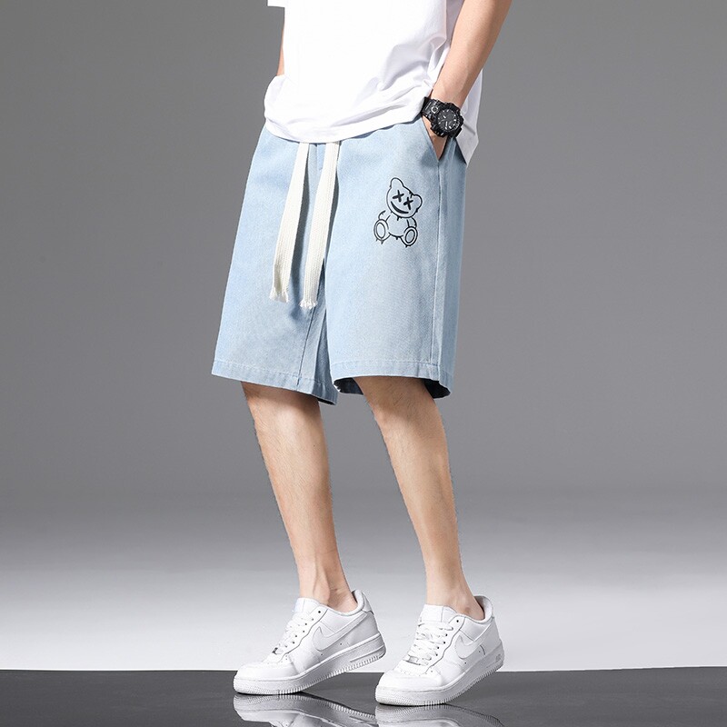 DN3808黑白景 男宽松休闲韩版日系港风潮牌工装短裤男牛仔短裤图片