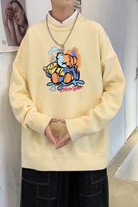 MD2704P55印花毛衣男秋季潮牌ins宽松慵懒高领针织衫潮流圆领线衣图片