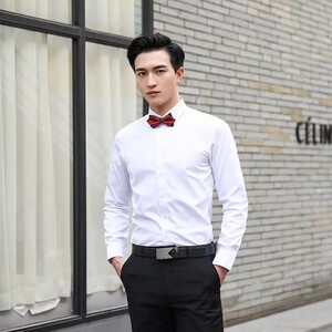 CSC8589P29秋冬款商务男士修身学院风白色正装衬衣正装套装大码图片