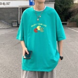 T3409P25圆领印花T恤正常配送中男港风T恤落肩款宽松T恤克莱因蓝T，男装T恤，星座510A-1