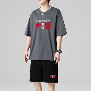 TZ3516男夏季薄款潮牌短裤休闲运动套装轻奢时尚感男士短袖t恤图片