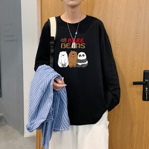 C2834P30男长袖t恤秋季打底衫长袖纯棉秋季港风印花宽松潮流上衣图片