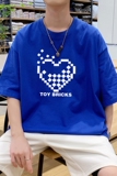 T3587已爆男港风T恤落肩款宽松T恤克莱因蓝T圆领卡通印花T恤，男装T恤，星座510A-1