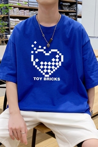 T3587已爆 男港风T恤落肩款宽松T恤克莱因蓝T圆领卡通印花T恤图片