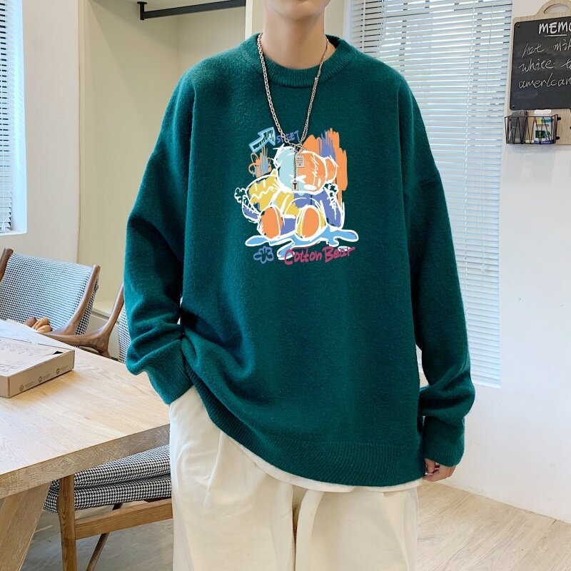 MD2704P55印花毛衣男秋季潮牌ins宽松慵懒高领针织衫潮流圆领线衣,男装针织衫/毛衣,星座510A-1