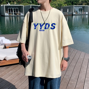 T3299P25男士港风T恤落肩款宽松T恤YYDS印花男T中性风印花T恤男士图片