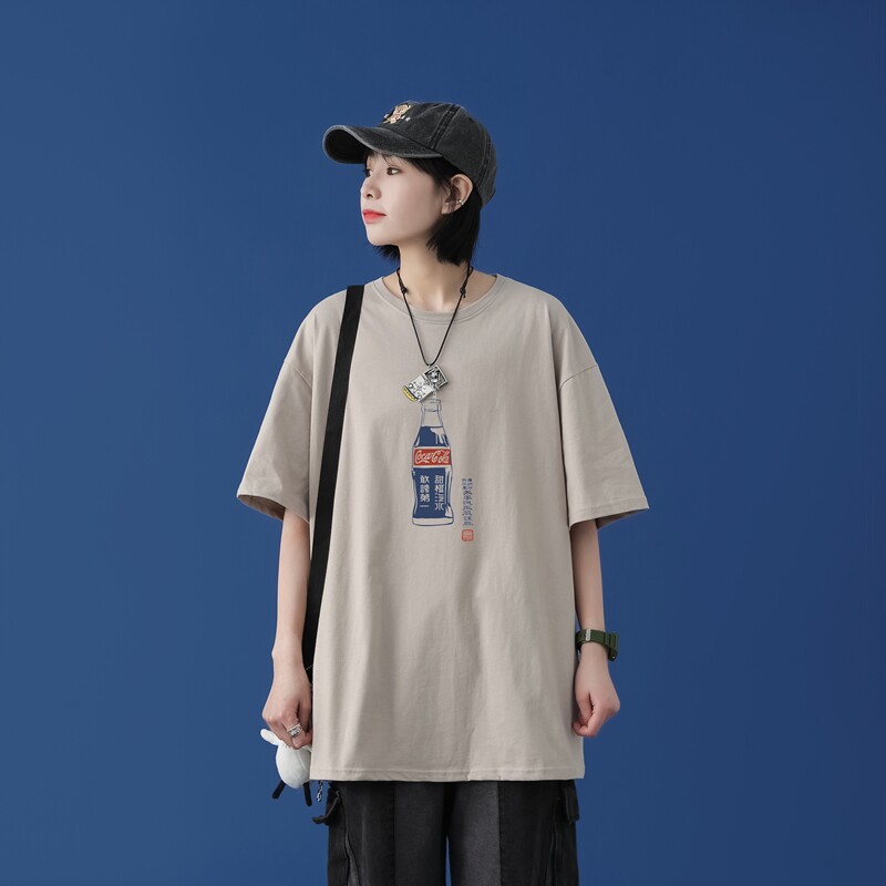 T1754P25 中性100%棉2022新款短袖T恤男可乐瓶印花青春休闲T恤图片