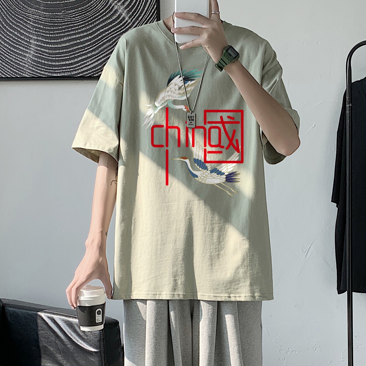 T2197P25港风室内男士t恤短袖ins潮牌潮流夏季薄款上衣服港风宽松图片