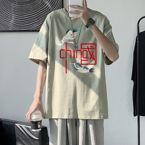 T2197P25港风室内男士t恤短袖ins潮牌潮流夏季薄款上衣服港风宽松图片