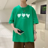 T3580P25短袖T恤宽松T恤落肩款加大已爆港风夏装情侣涂鸦爱心印花，男装T恤，星座510A-1