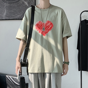T1685P25 港风 100%棉 2022新款短袖T恤男印花青春休闲图片